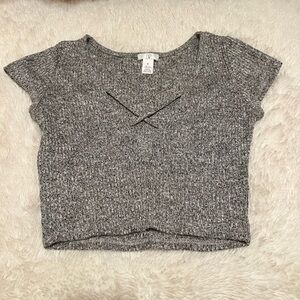 BP. Gray Marled Knit Crop T-Shirt